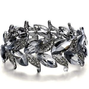 Gray and Charcoal Gray Austrian Crystal Leaf Stetchable Bracelet Bangle